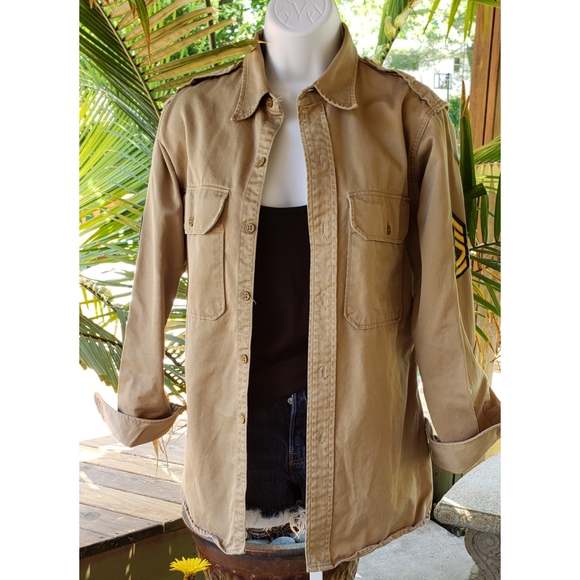 SOLD☆Boyfriend Bohemian Army Shirt Khaki Jacket L - Picture 3 of 5